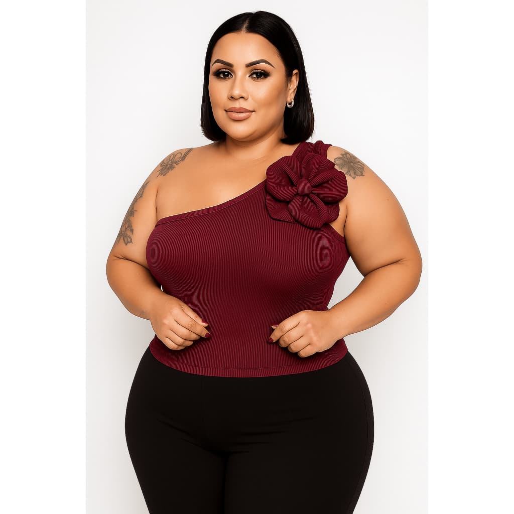 Blusa Plus Size Feminina Mula Manca Com Flor Ribana Canelada G1, G2 e G3
