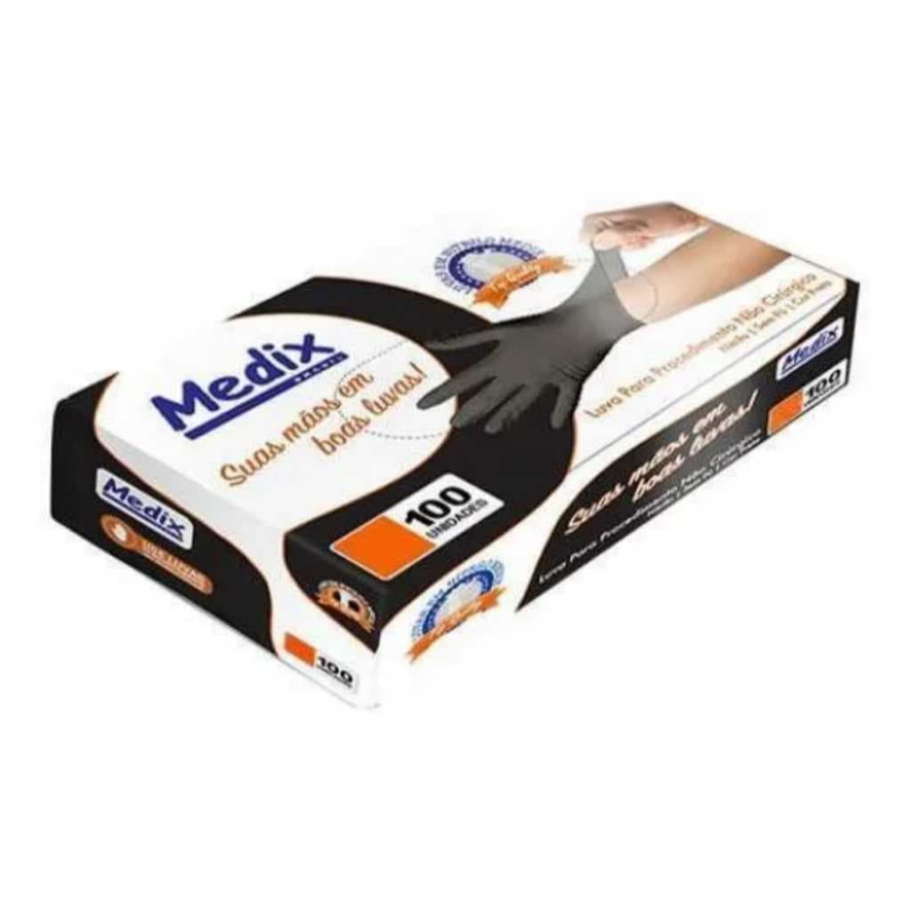 Luvas descartáveis nitrilo s/pó preta MEDIX 100 unidades COD 900