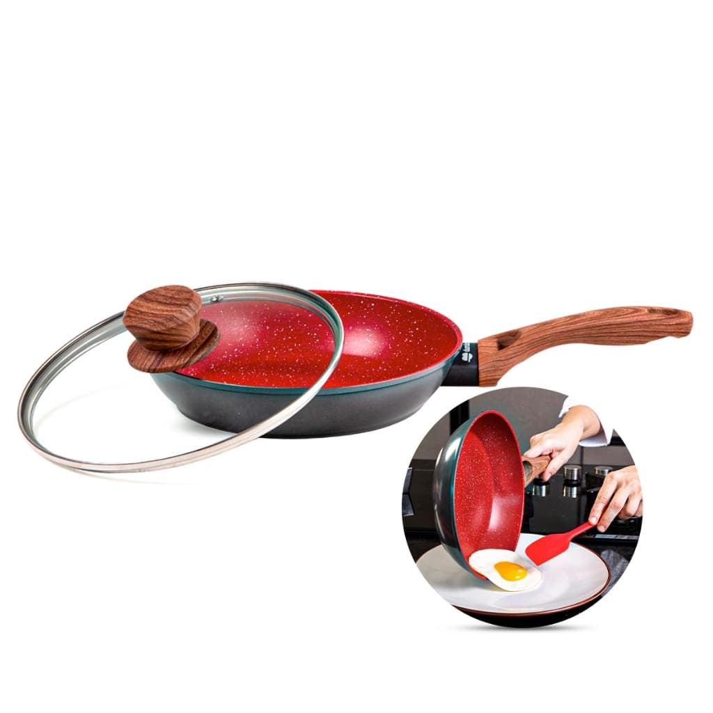 Frigideira C Tampa Cerâmica Antiaderente Indução N24 Fogão Cooktop Vermelho Duralar