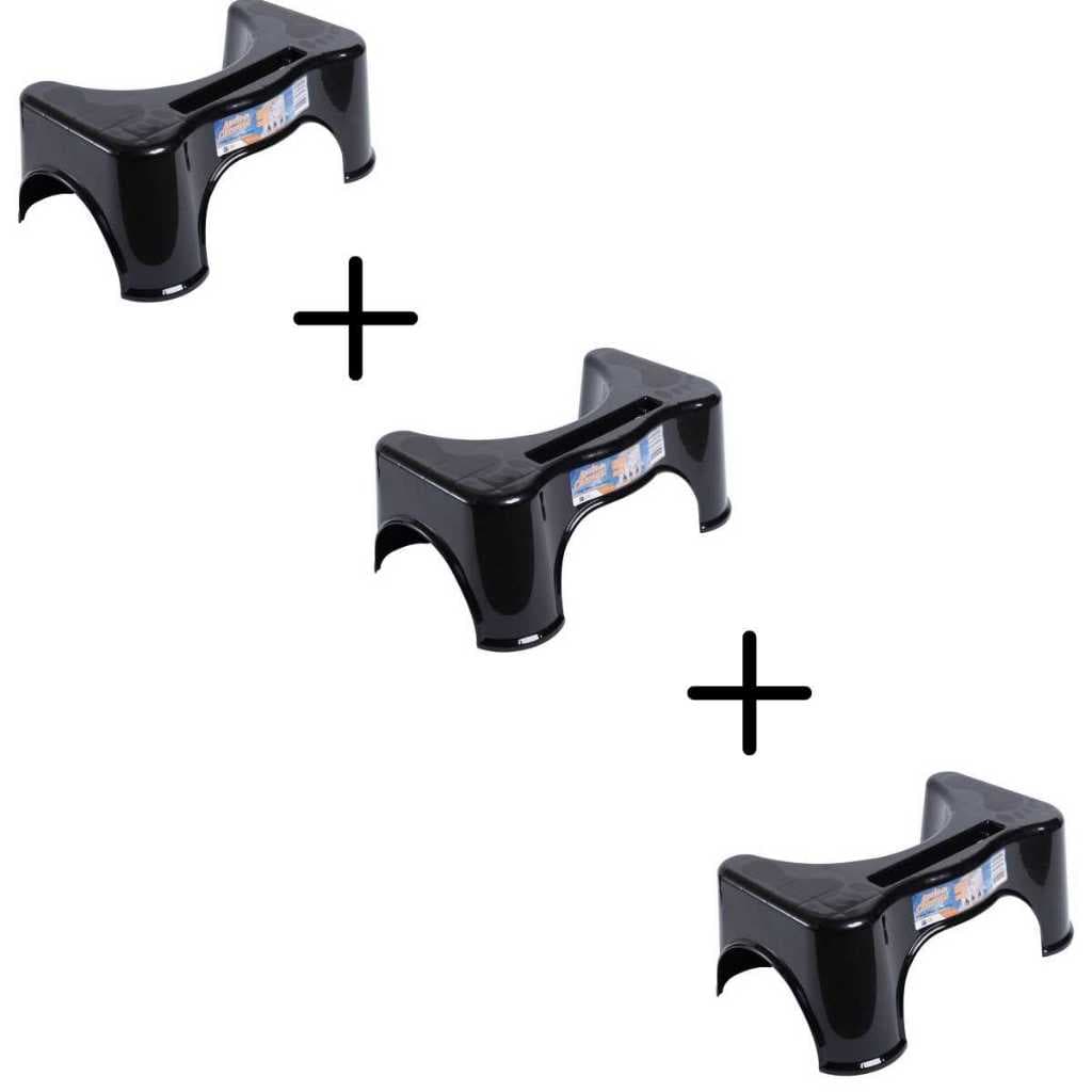 Kit 3 Bancos de Cócoras Preto Banquinho Banheiro Apoio Pés Vaso Sanitário Multifuncional