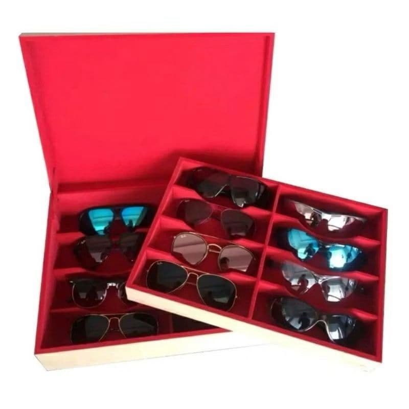 porta óculos com bandeja em mdf 16 divisórias flocados