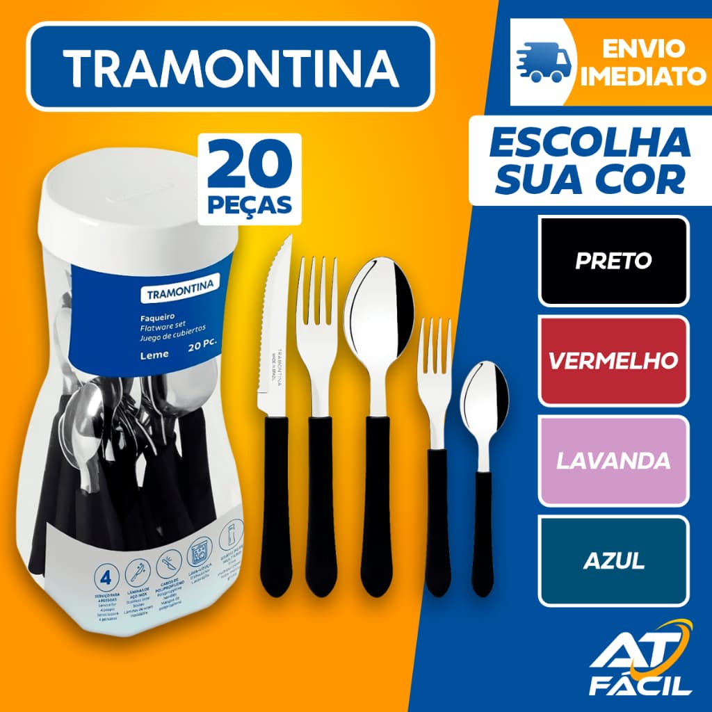 Jogo De Talheres Faqueiro Tramontina Aço Inox Leme 20 Peças
