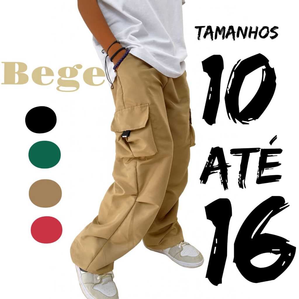 calça juvenil infantil masculina  cargo 4 bolsos escola passeio top