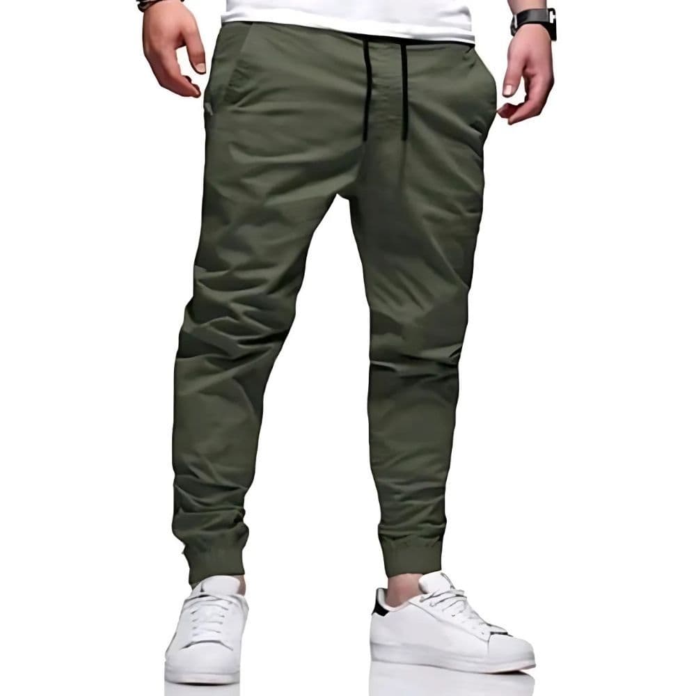 Calça Jogger Masculina Sarja Punho Elástico Estilo Streetwear com Bolsos