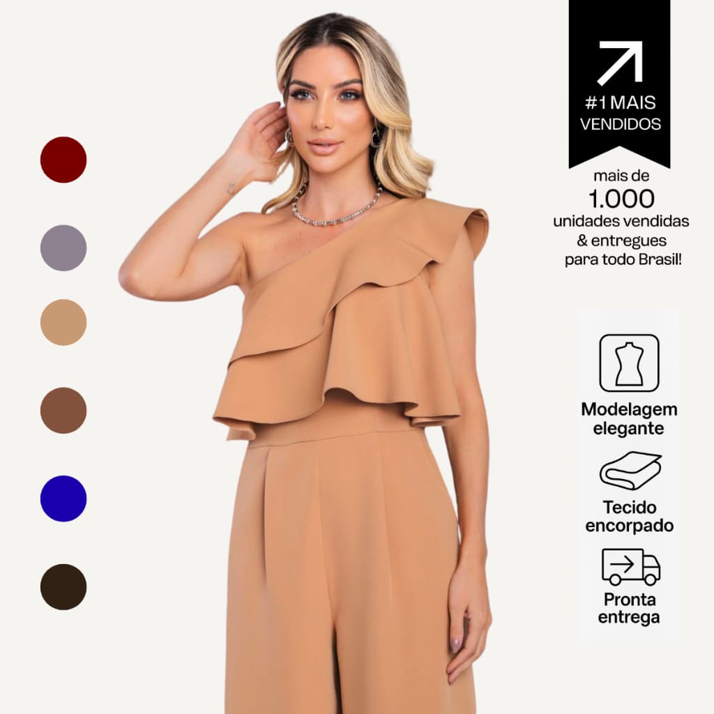 Macacão Feminino Longo Pantalona  Acinturado Elegante Alfaiatária Social Festa Casamento Batizado