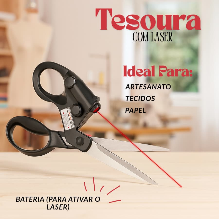 Tesoura de Costura em Aço Inox com Laser para Cortes Precisos em Tecido, Papel e Artesanato