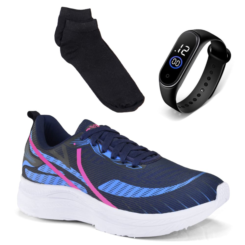 Kit Tênis Feminino Academia Barato Leve +  Kit Relógio + Meia Casual Confortável Caminhada Promoção