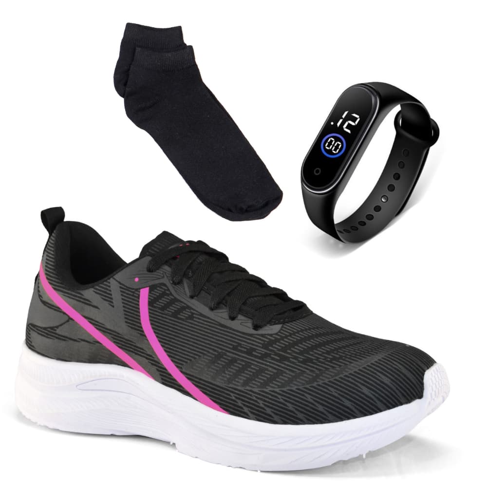 Kit Completo Tênis Feminino Barato Leve Casual + Relógio + Meia Academia Confortável Caminhada