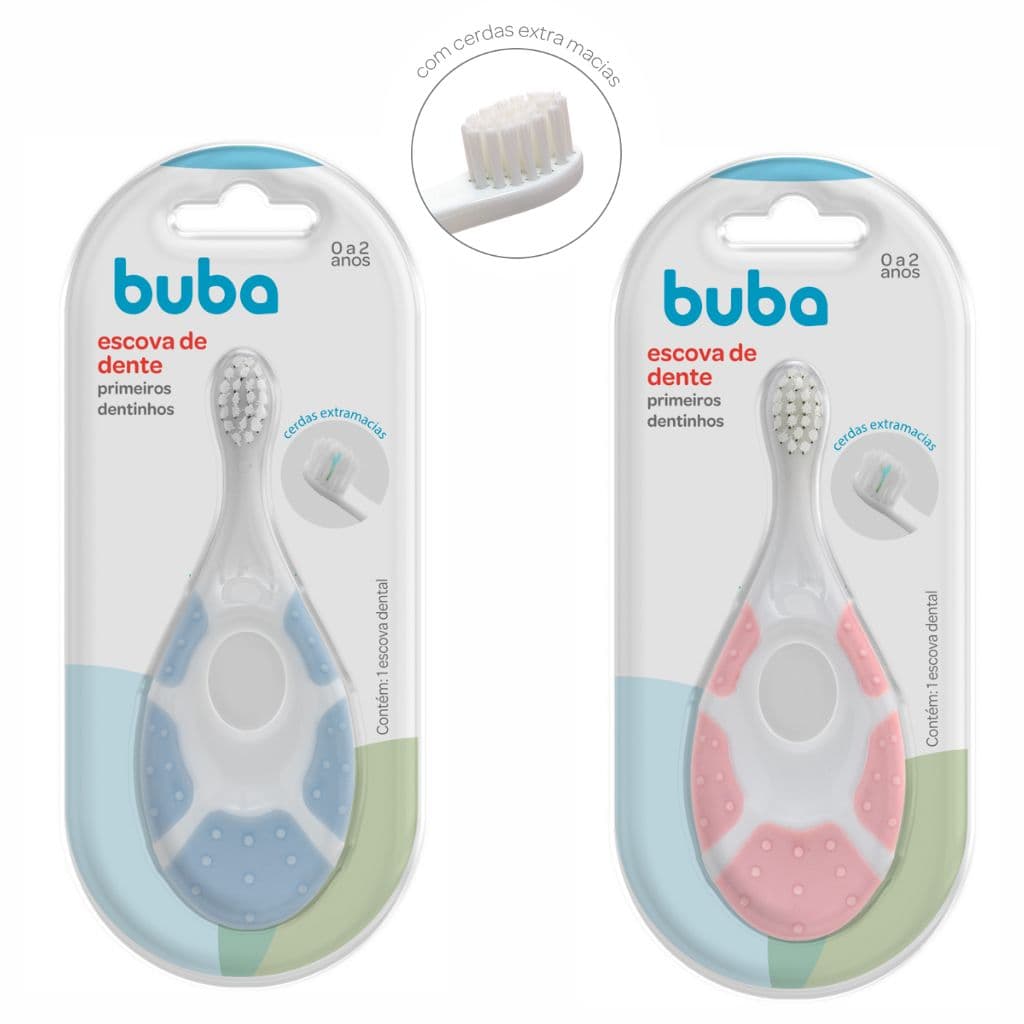 Escovinha de Dente Buba Higiene Bucal Bebê Escova Dente Rosa Azul Primeiros Dentinhos