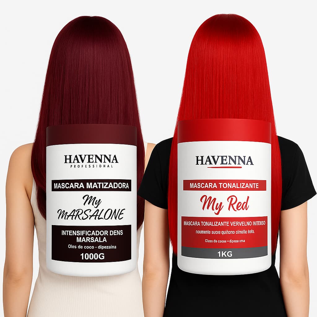 Kit contendo 1 Mascara Matizadora Para Cabelos Marsala Marsalone 1kg e 1 Mascara Matizadora Para Cabelos Vermelhos 1kg
