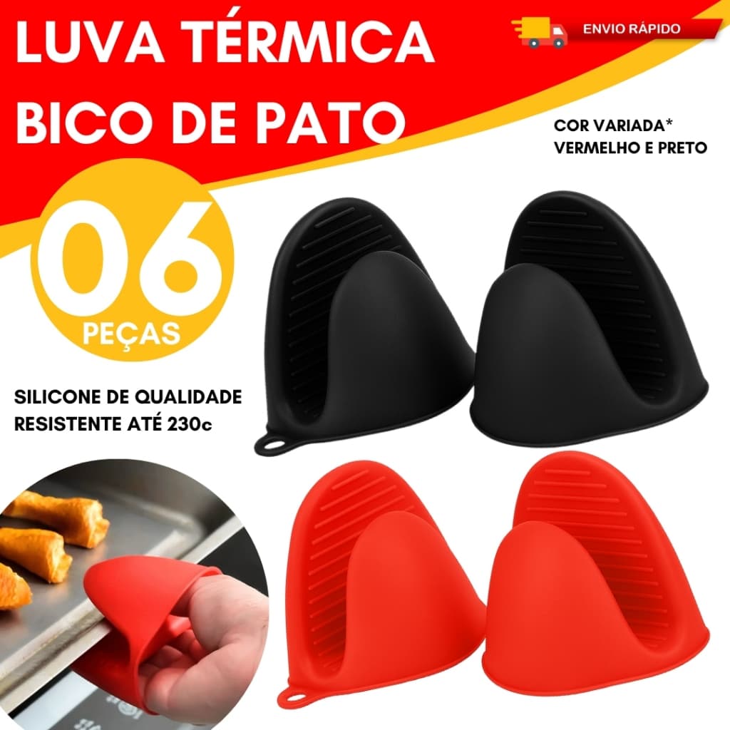 Kit 06 04 ou 02 Luva Térmica de Silicone Bico Pato Pegador Panelas Pratos Quentes Anti-calor Cozinha Forno