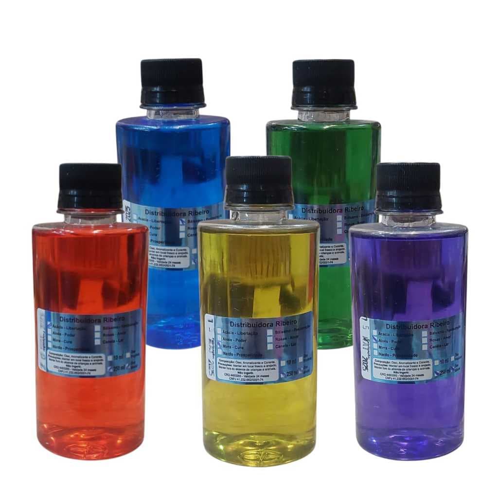 Kit Com 5 Óleos De Unção 250 Ml Variados, Acácia, Aloés, Balsamo, Mirra. Nardo