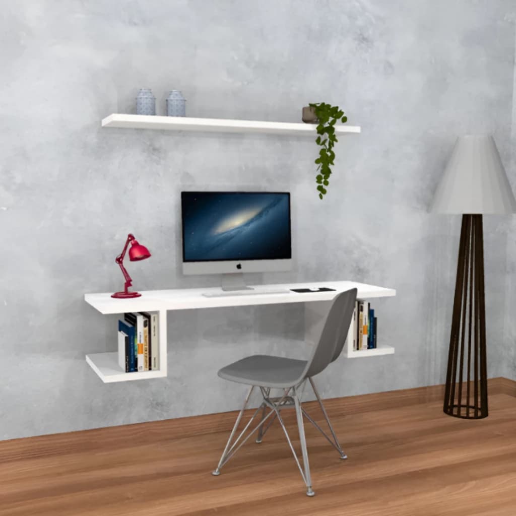 Kit Escrivaninha Suspensa + Prateleira para Estudos, Trabalho e Home Office - Suporte Premium para Notebook e Computador