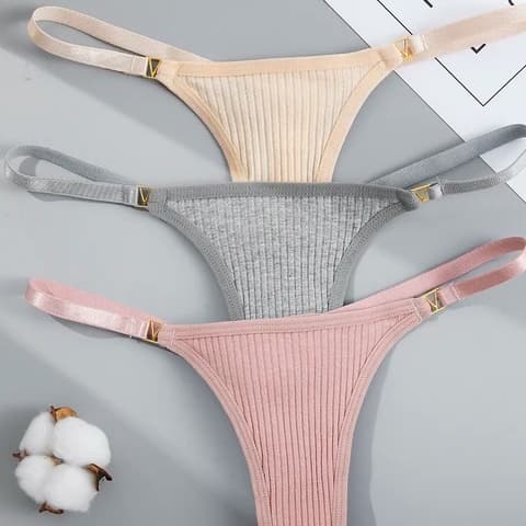 Kit 5 Calcinhas Tanga Regulagem String em V Caneladas Fio Dental Lingerie Premium Moda Feminina