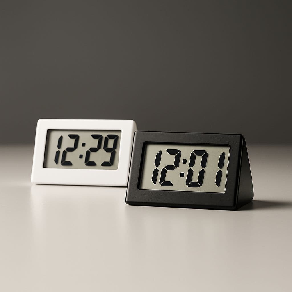 Mini Relógio Digital 6x3,5Cm LCD Painel Para Secretária Escritório Mudo Eletrônico Prático E Útil