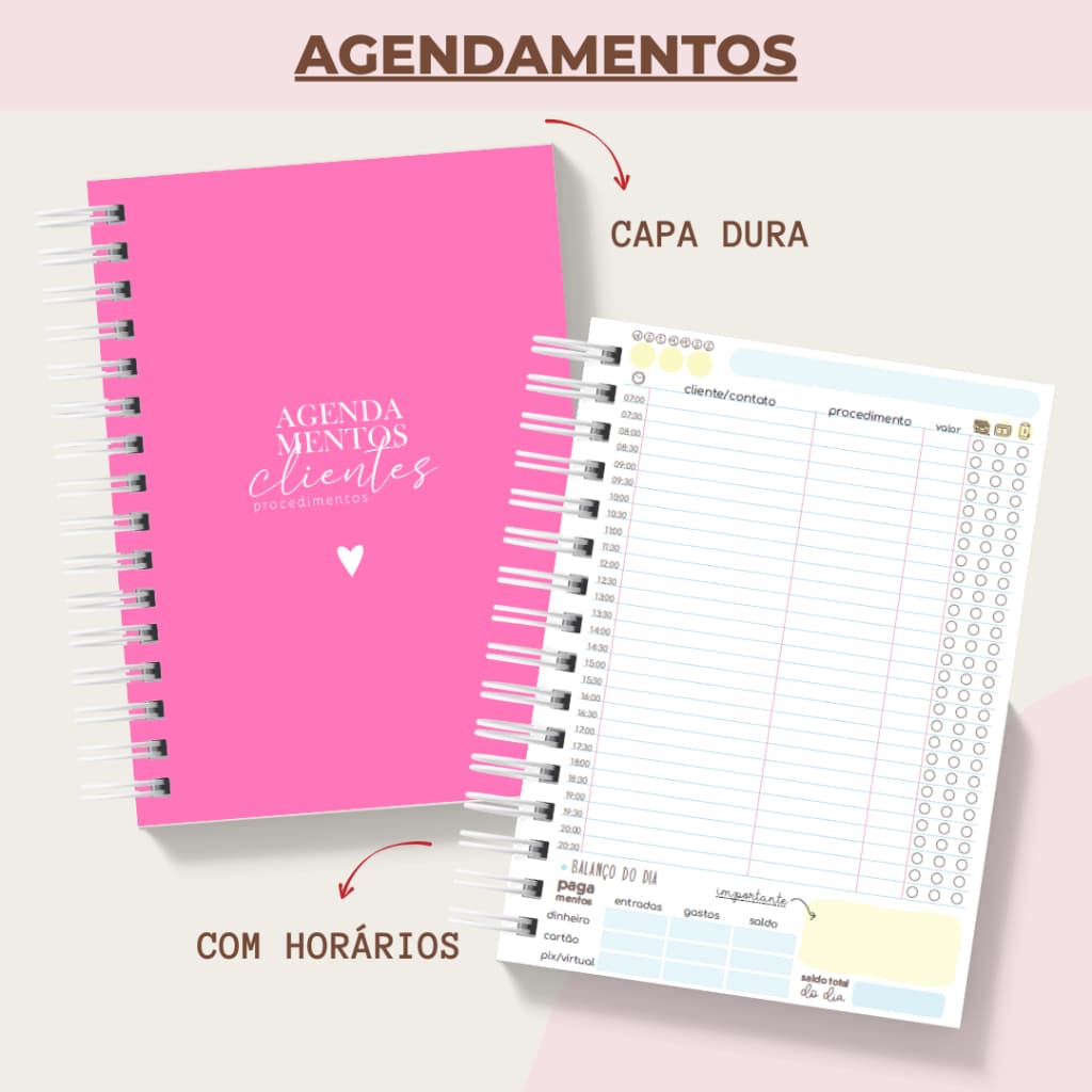 Agenda de Agendamentos de Clientes 2026 Marcação de Horário Salão de Beleza Pedicure Manicure Caixa