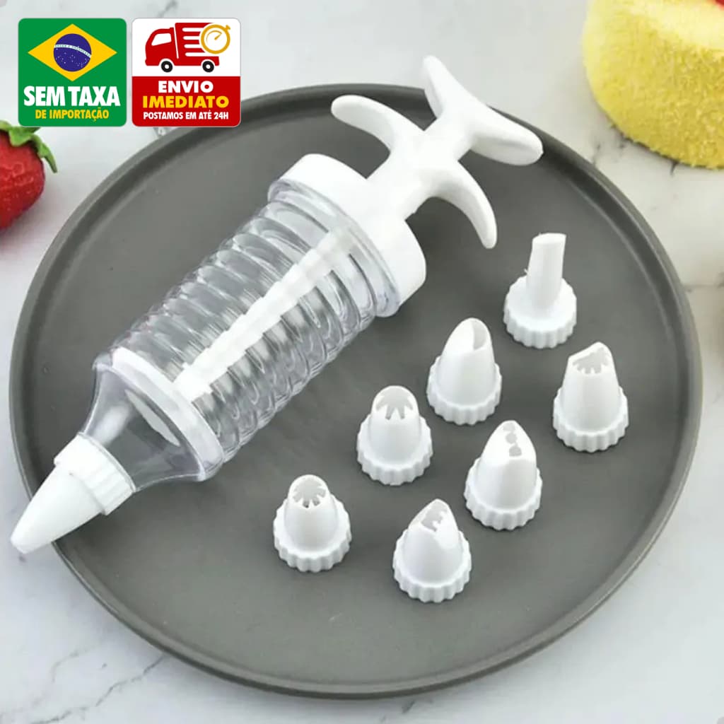 Kit Confeiteiro Seringa Decoradora de Bolo com 8 Bicos Plástico Fácil de Usar Amigold