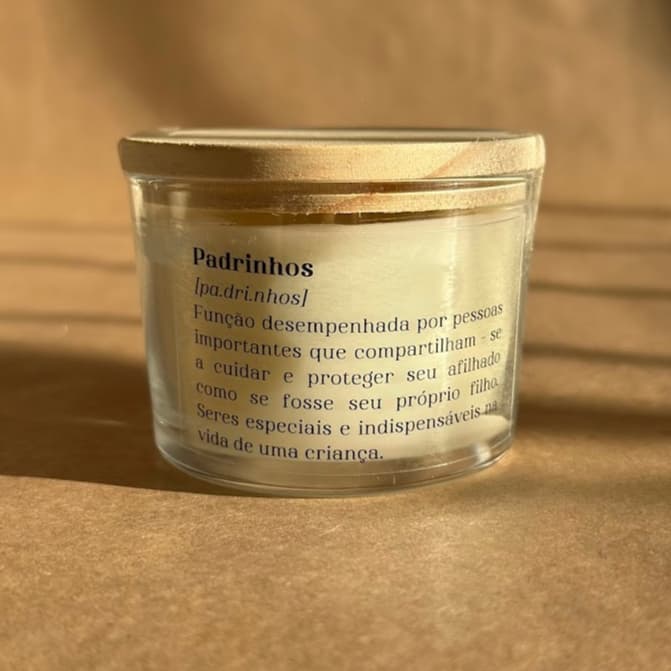 Vela Padrinhos  100g c/ tampa de madeira - O ANÚNCIO REFERE-SE A 1 UNIDADE VELA PADRINHOS BATIZADO OU  CASAMENTO