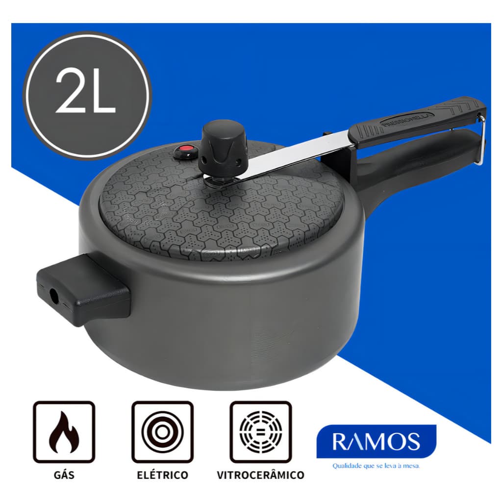 Panela De Pressão 2 Litros Teflon Antiaderente Fechamento Interno Inmetro Alumínio Resistente Ramos