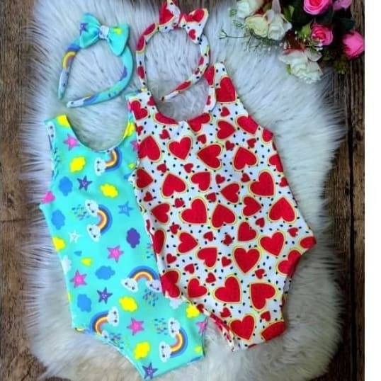 Bory + Tiara maiô biquini Infantil menina estampado no suplex 6 meses a 10 anos( enviamos estampas sortidas)