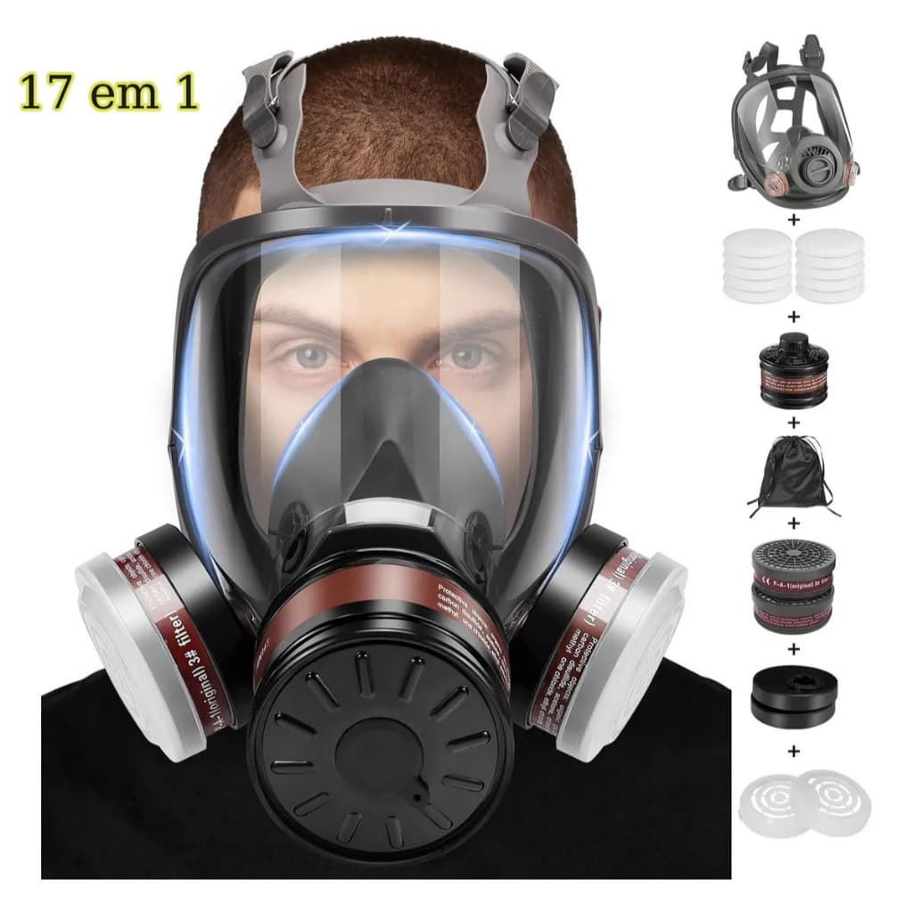 Kit Máscara Respirador Respirador C/ Filtro Carvao Ativo-17 em 1 Máscara Pintura Automotiva Completa Kit
