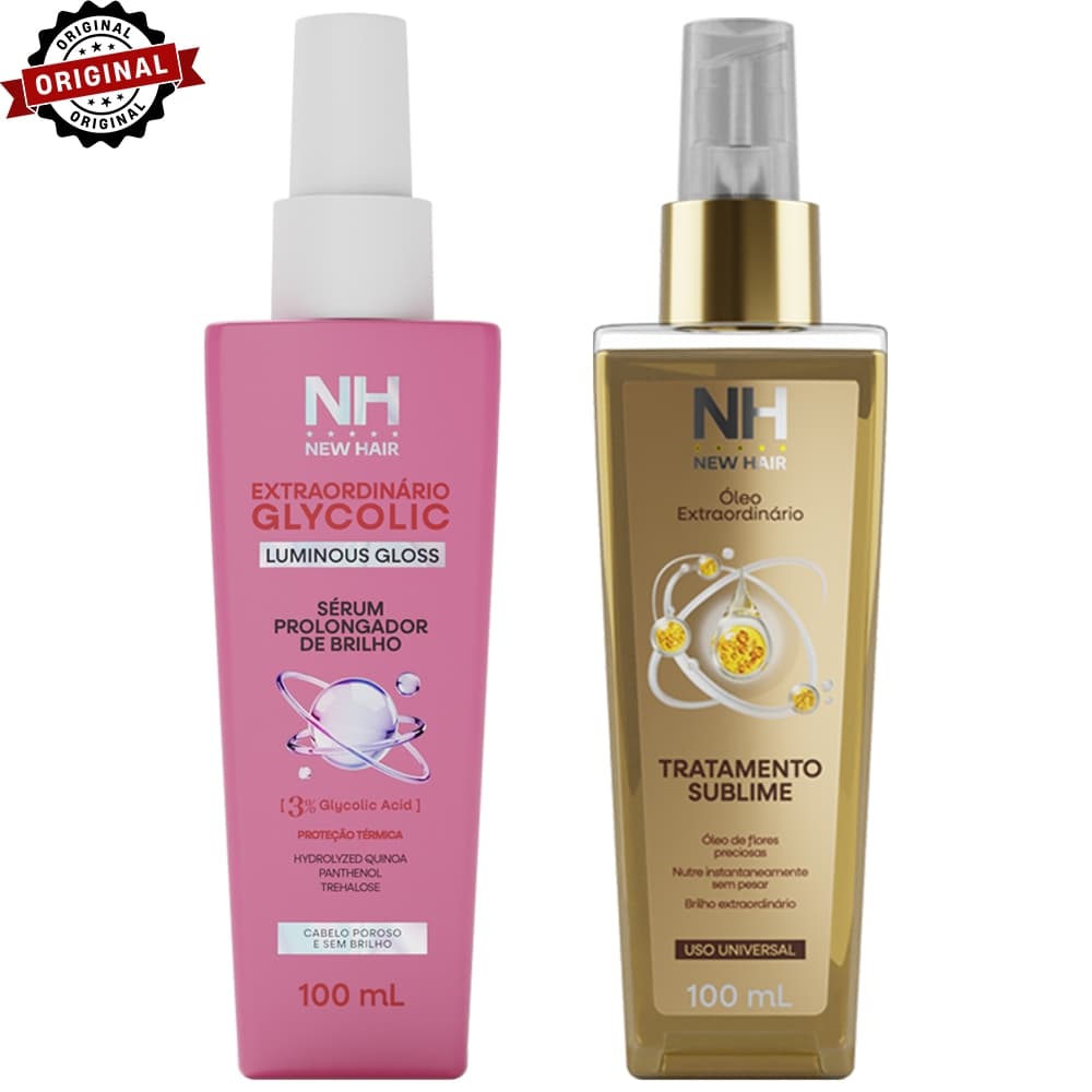 Kit 2 itens - Óleo Extraordinário 100ml NEW HAIR + Sérum Glycolic 100ml | Reparador de pontas