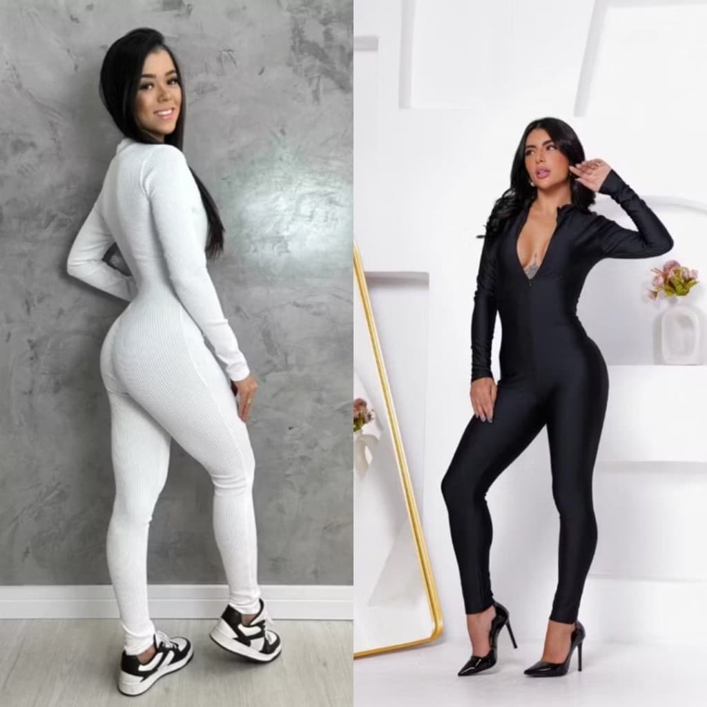 Macacão Feminino Longo Com Ziper Moda Gringa Balada Virginia Blogueira Suplex Gringo Fitnes Academia