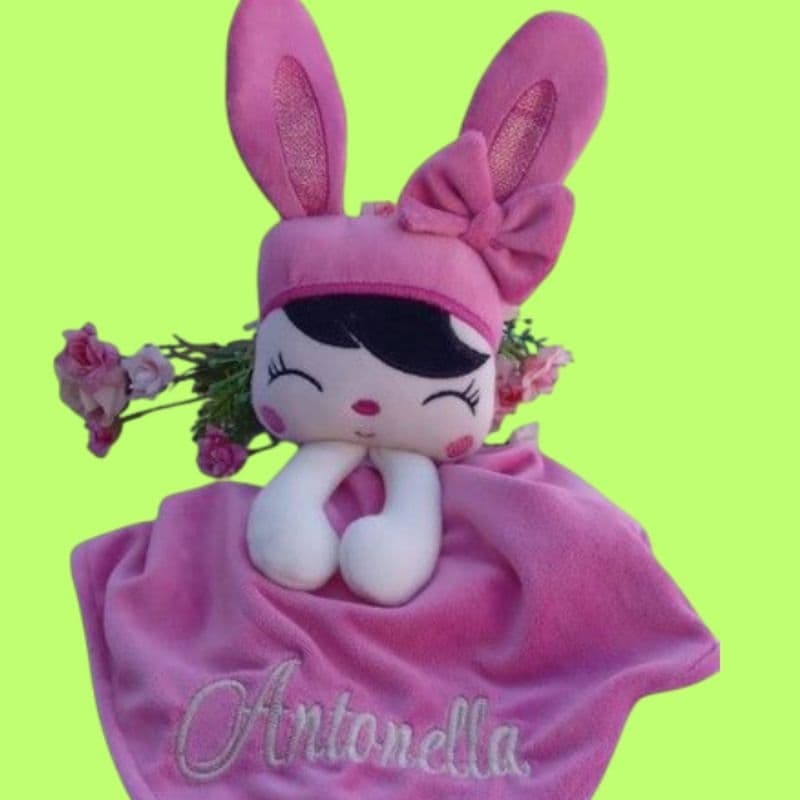 Naninha Personalizada Com Nome e Prendedor de Chupeta; Bico Para Bebe Menina Tema Coelha ou Coelhinha Coisas de Bebê