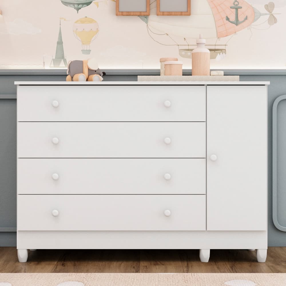 Cômoda 4 Gavetas com Porta Fraldário MDF Taís Carolina Baby