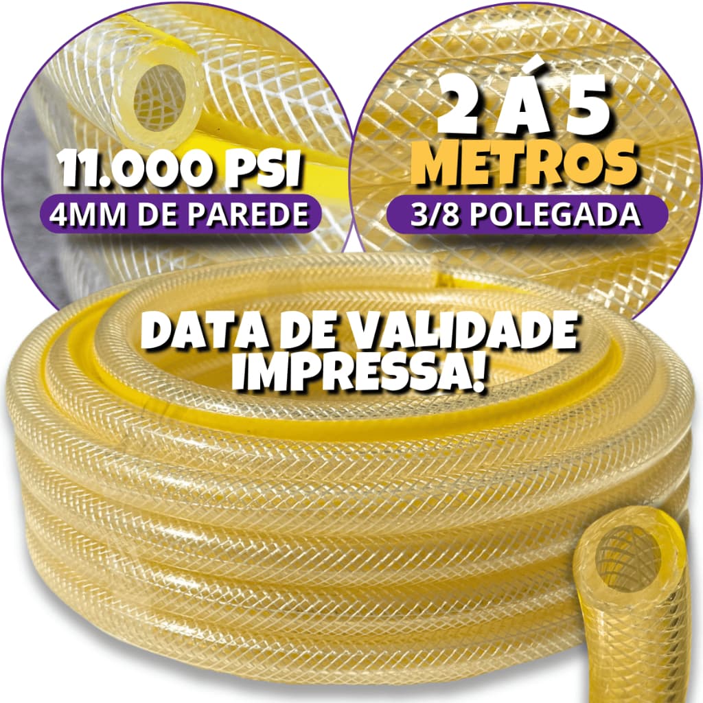Mangueira Universal p/ Cozinha 4mm Trançada Multiuso Parede Grossa 3/8 x - 2m 3m 4m 5m