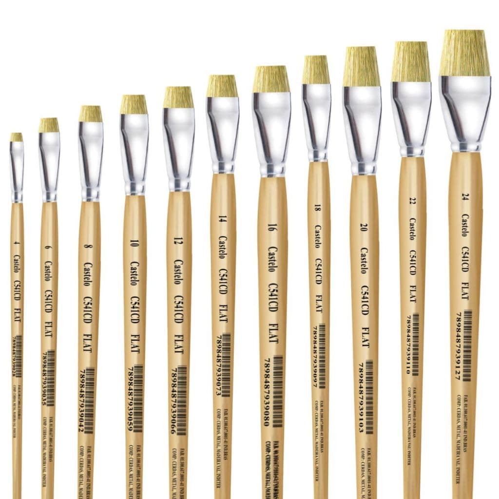 Pincel Castelo Artístico Cerda Sintético Chato Cabo Longo Natural 541CD Unidade