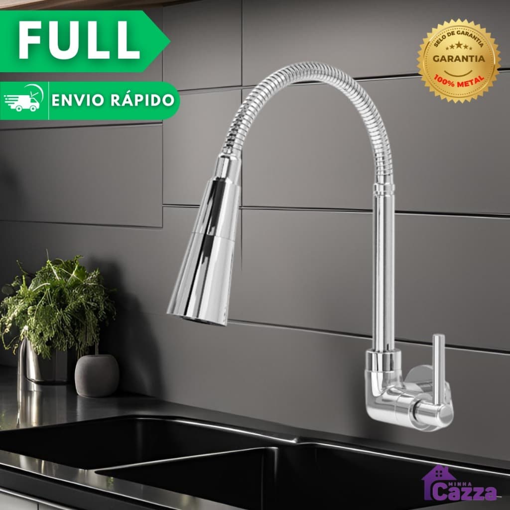 Torneira Pia Cozinha Gourmet Inox Chuveirinho Cozinha Parede Flexível 2 Jatos METAL INOX