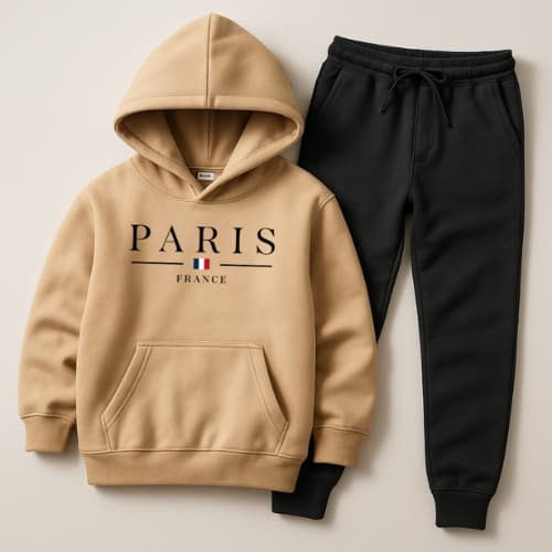 Conjunto Moletom Canguru Infantil Paris Blusa de Frio Calça Masculino Flanelado