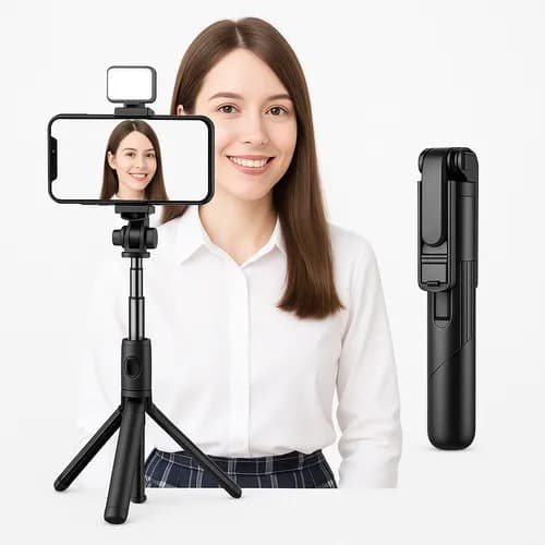 Bastão Tripé de Selfie com LED e Controle Remoto Bluetooth Celular LE-3506