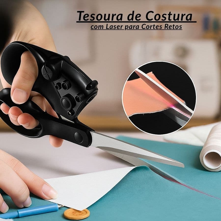 Tesoura de Costura em Aço Inox com Laser para Cortes Retos e Precisos em Artesanato e Papelaria