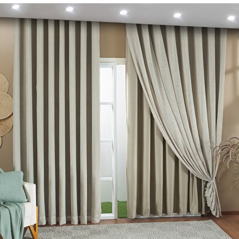 Cortina para Trilho Suiço Alto PadrãoGase De Linho Com Forro em Microfibra  Tamanhos Cores Branca Marfim BegeCinza