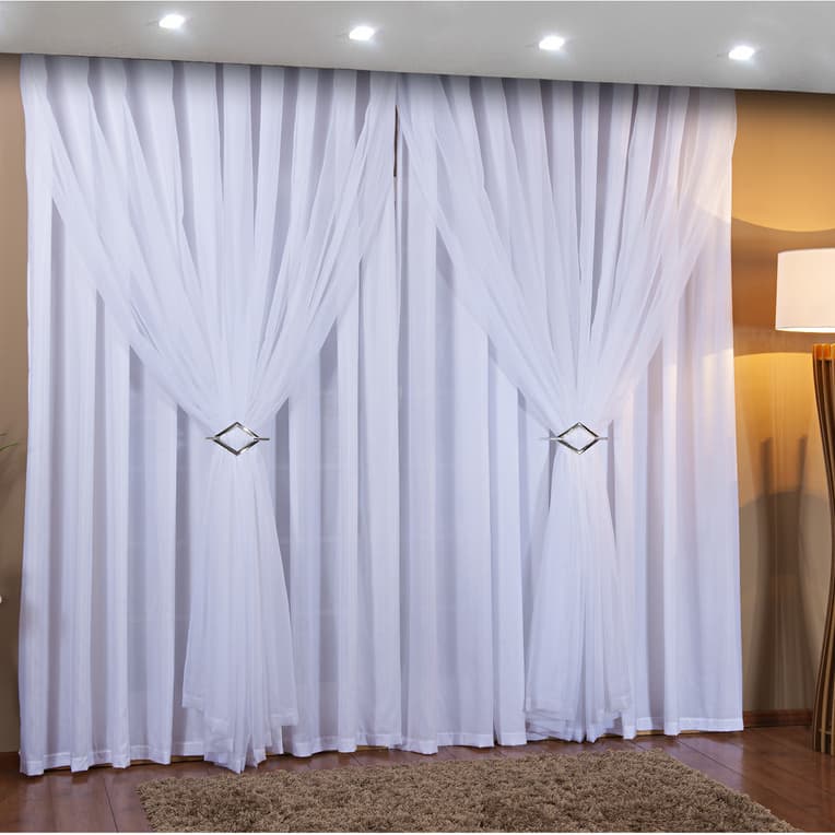 Cortina Para Trilho Suiço Simples Modelo Max Luxo Voil com Forro em Microfibra Varios Tamanhos Cores Branca ou Palha