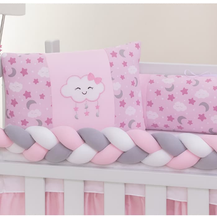 Kit Mini Berço Menina 6 Peças Completo Classic Com Saia De Berço - Pronta Entrega