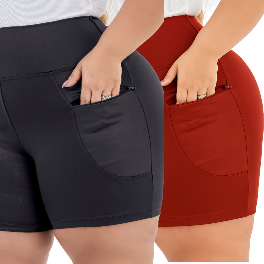 Kit 2 Bermudas Plus Size Leggings Cintura Alta Modeladora Com Bolso Ziper Do GG ao G4