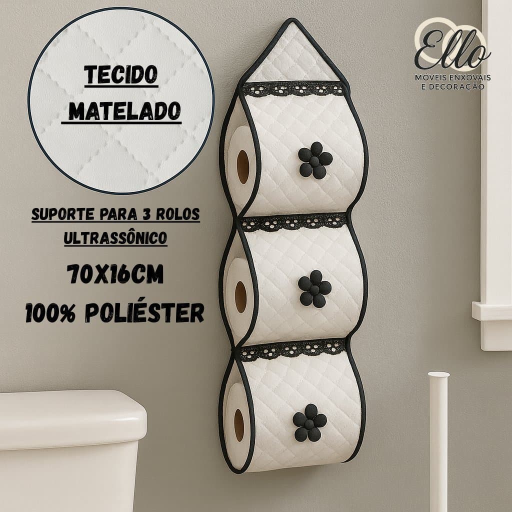 Porta Papel Higiênico Matelado 3 Rolos Decoração Banheiro Ultrassônico Entrega Rápida!