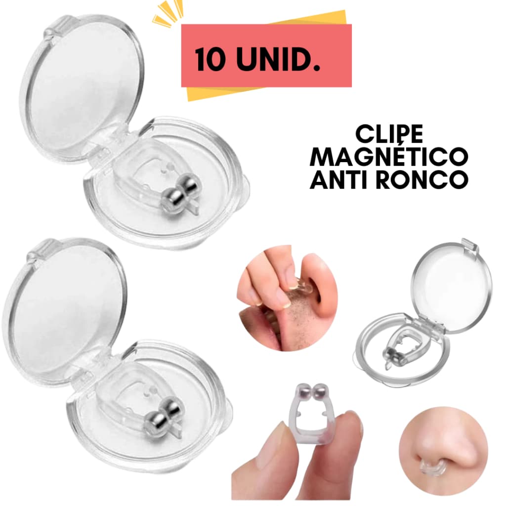 Kit 1 a 5 Clipes de Silicone Anti Ronco Clip Nasal Magnético Imã c/ Estojo para Apneia Melhore Seu Sono