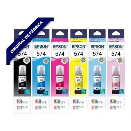 Kit 6 Cores Tinta Epson 574 T574 Original Para EcoTank L8050 L18050 - Vencimento 12/2028