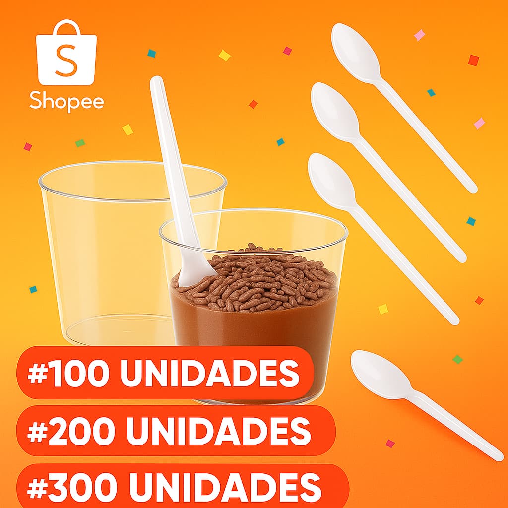 KIT COPINHO 25 ML BRIGADEIRO ACRÍLICO +  MINI COLHER Festa Aniversário Doces
