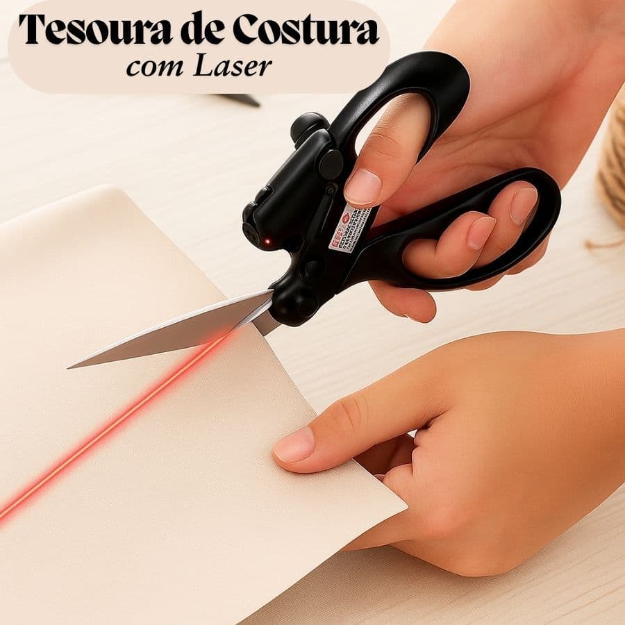Tesoura de Costura com Laser e Lâmina em Aço Inox para Corte Reto em Papel e Artesanato