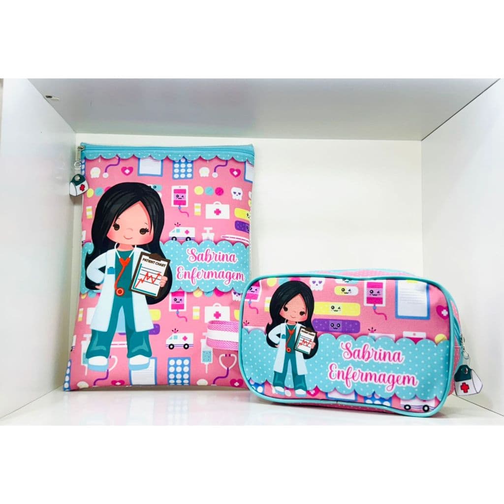 Porta Jaleco + Necessaire G Personalizadas Enfermagem