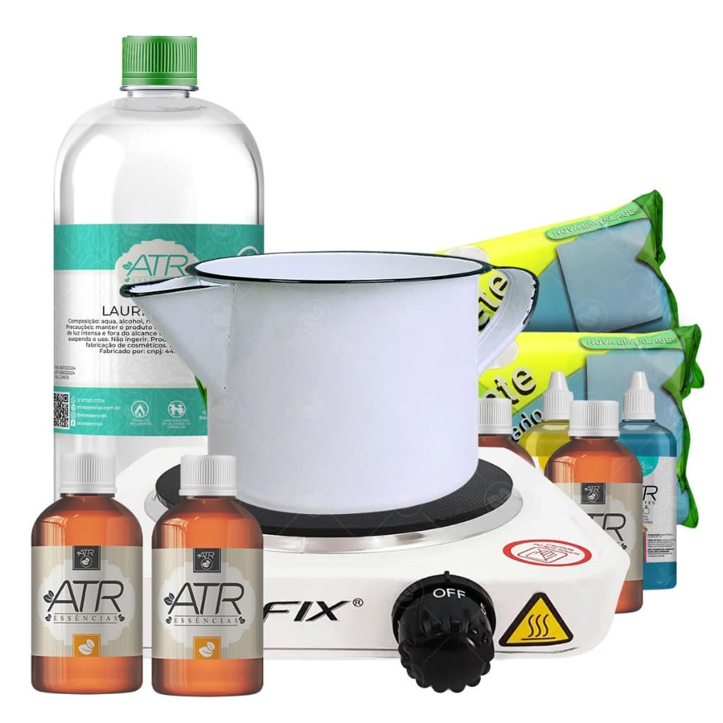 Kit Profissional Completo Sabonete Glicerinado Nossa Terra com Extrato + Lauril + Essência + Corante
