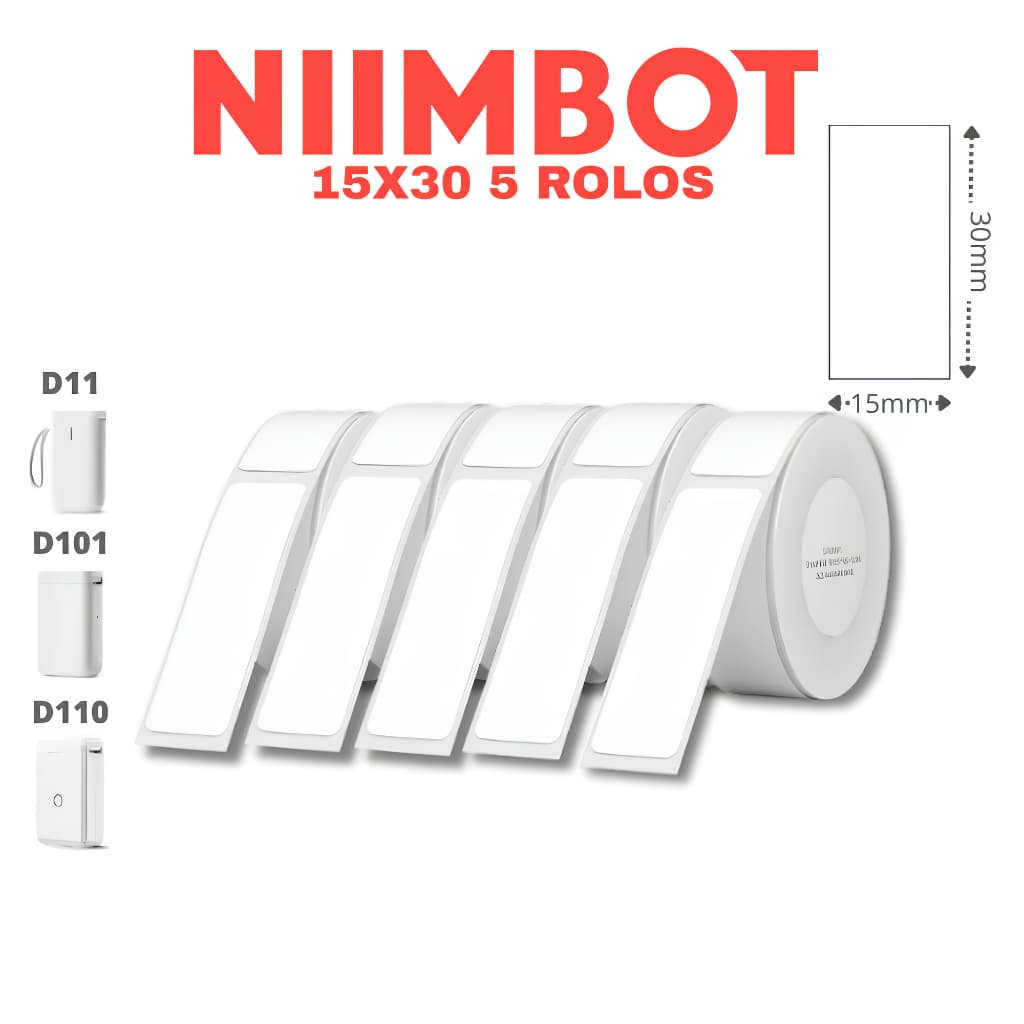 5 Rolos Papel Etiqueta Niimbot D110 D101 D11 15X30 (975un)