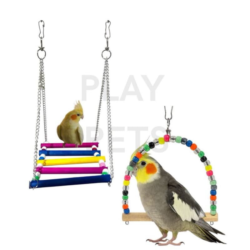 KIT 2 Balanços Coloridos (Missanga + Corrente) para Calopsita, Passáros