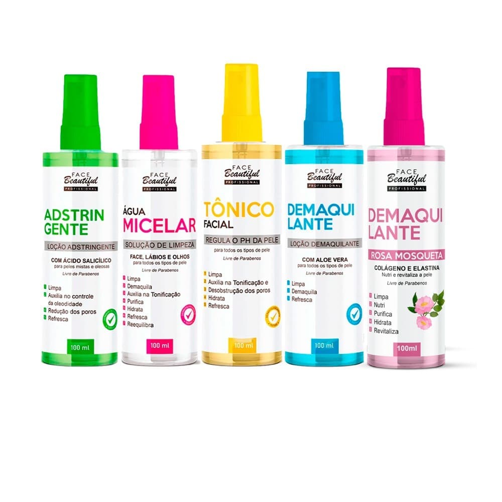 Kit Linha de Tratamento para a Pele água micelar Tônico Demaquilante  Face  Beautiful 100 ml