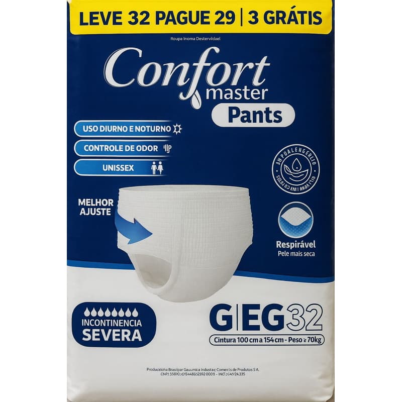 Confort Master Pants fralda adulto geriátrica idoso tipo calcinha/cueca incontinência severa 32 unidades